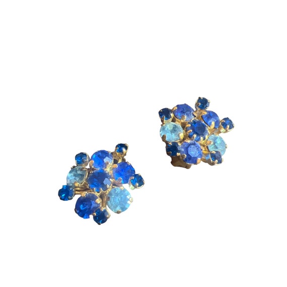 Vintage Blue Rhinestone Clip-on Earrings Prong Set