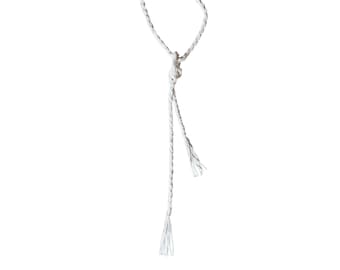 Vintage Braided Lariat Rope Long Tassel Necklace White Unique Bridal Accessory