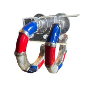 Vintage Red White Blue Enamel Hoops Pierced Earrings Patriotic Summer Democracy