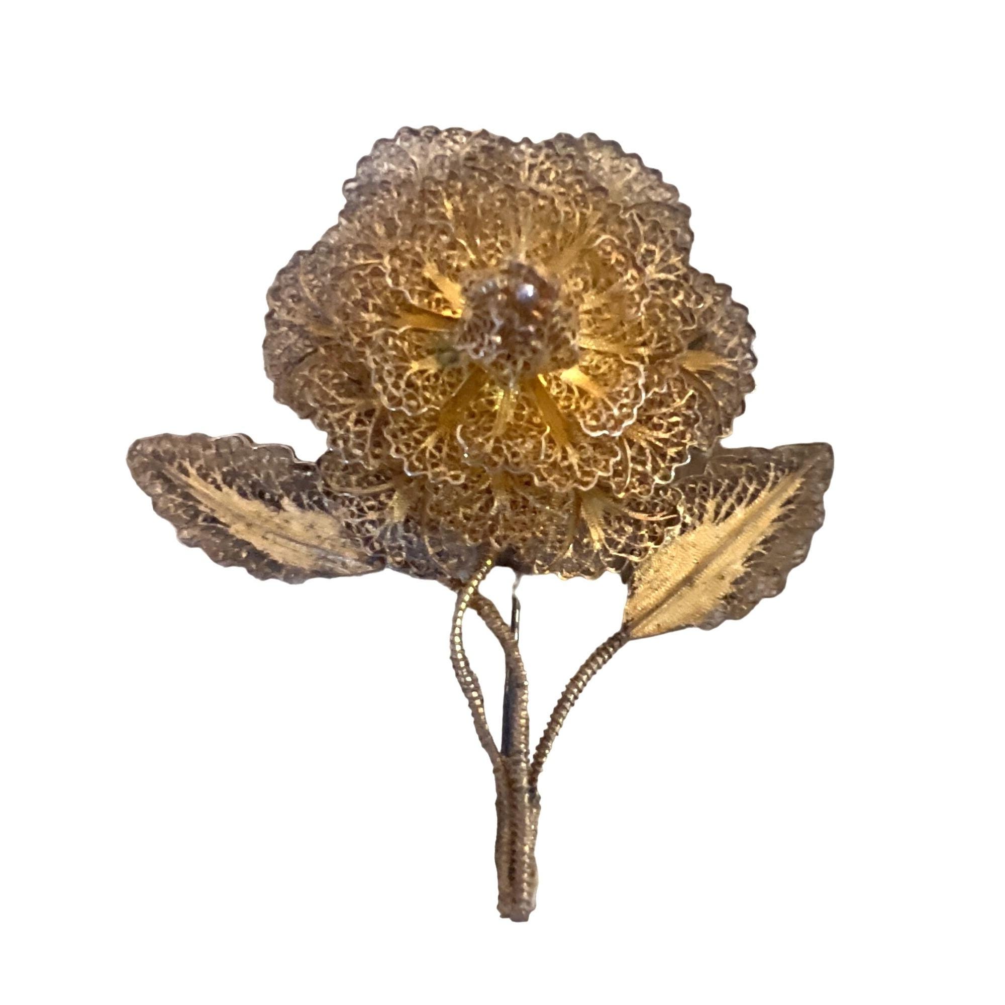 Vintage Austrian West Germany Gold Tone Filagree Flower