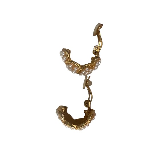 Vintage Clip-on Earrings Faux Pearls Seed Goldton… - image 8