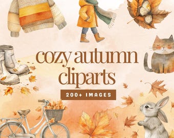 200+ Cozy Autumn Clipart, Fall PNG Illustrations, Watercolor fall images, Cottagecore clipart, Pumpkin Spice, Autumn Coffee, Cozy Fall Vibes