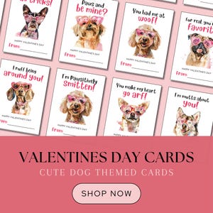36 Hunde Valentinstag Karten, Kinder druckbare Valentinstag Karten im Klassenzimmer, Jon Klassen Stil Clipart, Welpen Liebe, bearbeitbare Sofort Download