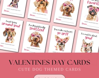 36 Valentijnsdagkaarten voor honden, afdrukbare Valentijnsdagkaarten voor kinderen in de klas, Jon Klassen-stijl clipart, kalverliefde, bewerkbare Instant Download