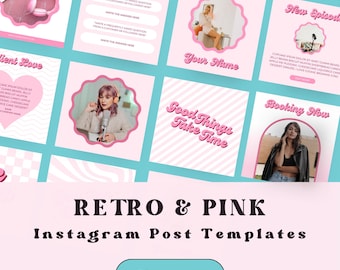 Pink Retro Instagram Post Templates, IG Engagement, Boho Vibes Canva Templates, Creative Bright Vibrant Aesthetic Instagram Posts, PLR MRR