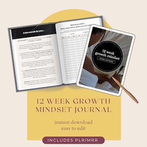 12-week Growth Mindset Journal, Canva Digital Growth Mindset Mastery Worksheets Templates, Printable, Self-Development, Mindfulness, PLR MRR