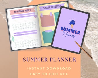 Redigerbar sommarplanerare, barnens sommarschema och bucket list, tonåringars sommar-att-göra-lista, sommarchecklista, sommarschema, barnens sommarläsning