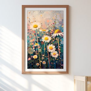 Spring Daisies in Bloom Painting, Daisy Springtime Wall Art, Delicate Floral Print, Farmhouse Flowers Decor, Country Cottage Poster