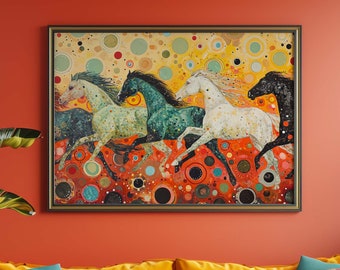 Wild Horses Art Print: Vibrant Running Horses Home Decor (Digital Download)