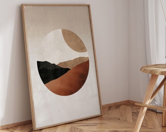 Boho Moon Mountain Print: Abstract Terracotta Landscape (Digital Download)