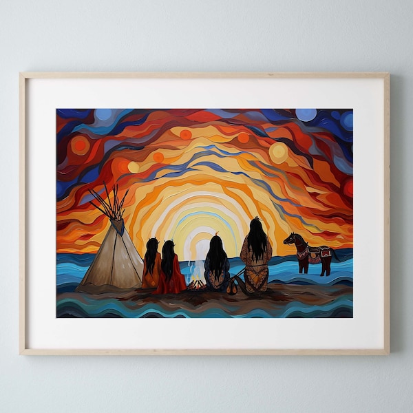 Native Landscape Wall Art, Cultural Heritage Printable, Nature Home Decor, Sunset Wall Art Downloadable, Indigenous Digital Download,