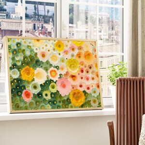 Spring Flowers in Bloom Painting, Pastel Floral Wall Art, Blossoming Wall Art Print, Vibrant Garden Home Decor, Colorful Floral Decor