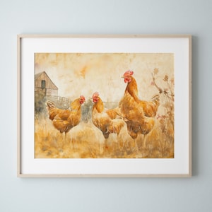 Barn and Chicken Artwork, Chicken Art Print, Country Chickens Rustic Wall Art, Farmhouse Wall Art, Watercolor Farm Animals, Farm Life Art