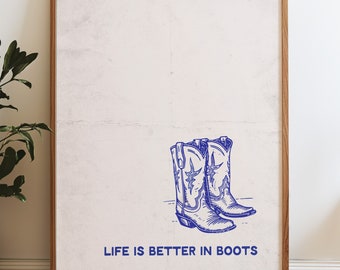 Blue Cowboy Boots Line Art Print: Western Wall Decor (Digital Download)
