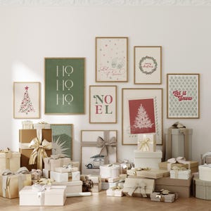 Weihnachtsgalerie mit 11 Drucken, rote und grüne Weihnachtsdrucke, festliche Feiertagsdekoration, Weihnachten als druckbare Wandkunst, Weihnachtskunst, Weihnachtsdruck