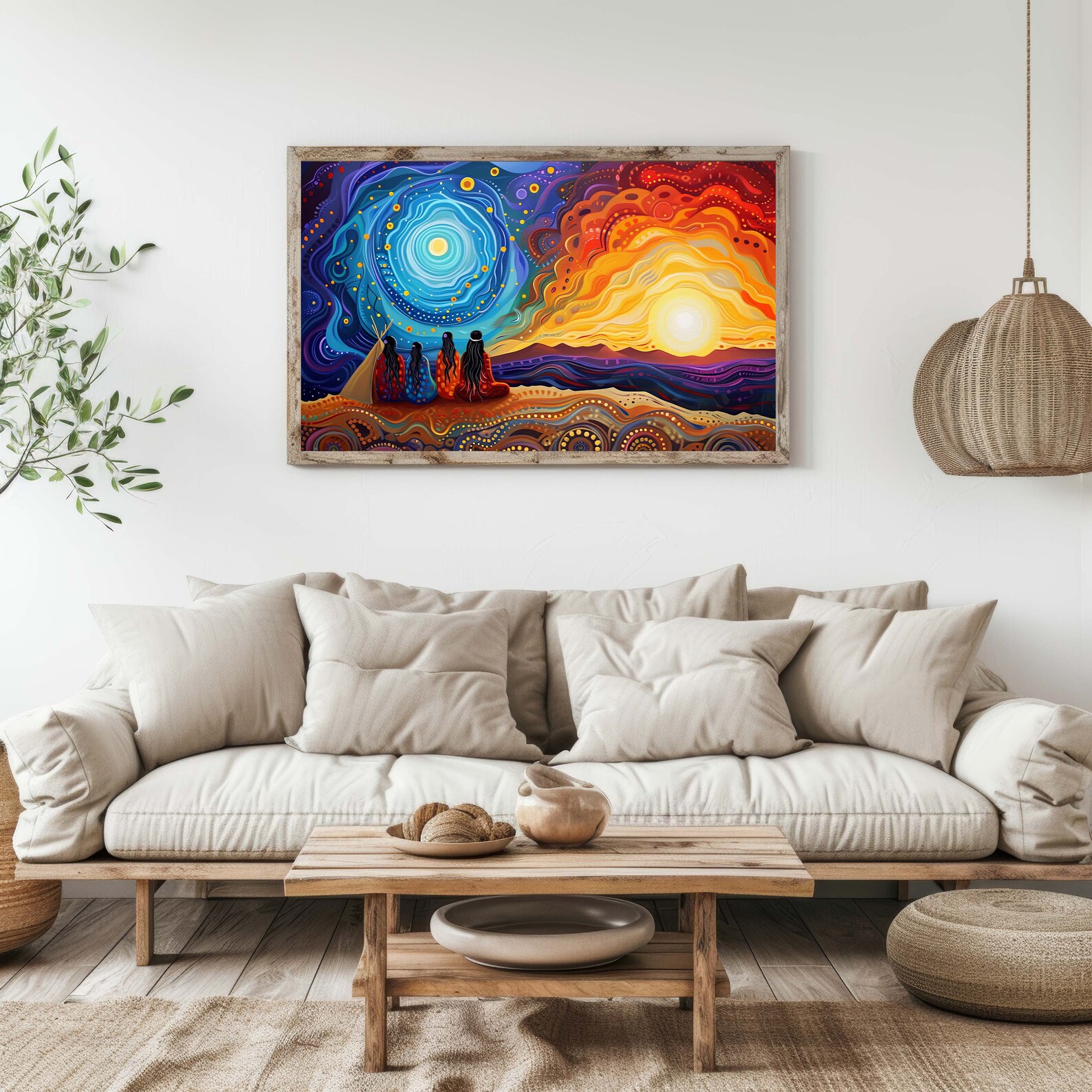 2 PCS Sun and Moon Wall Art Natural Wall Decor Day and Night