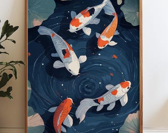 Japanese Koi Fish Pond Art Print: Zen Aquatic Decor (Digital Download)