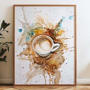 Watercolor Coffee Art Print, Painted Kitchen Decor, Perfect Gift for Coffee Lovers, Home & Cafe Wall Art, Unique Coffee Art, Coffee Shop Art