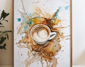 Watercolor Coffee Cup Art Print: Abstract Kitchen Cafe Decor (Digital Download)
