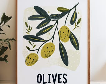 Olive Branch Botanical Print: Mediterranean Kitchen Art (Digital Download)