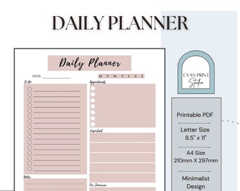 Daily Planner Printable, Daily To Do List, Productivity Planner, Cursive Design Header  A4 | Letter Size | PDF | PRINTABLE