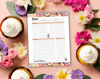 Recipe Page, Recipe Card, Recipe Cookbook, Recipe Sheet | Letter Size | A4 | PDF | PRINTABLE | Cupcake