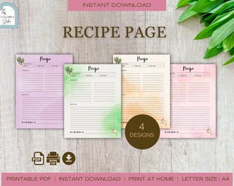 Recipe Page, Recipe Card, Recipe Cookbook, Recipe Sheet | Letter Size | A4 | PDF | PRINTABLE