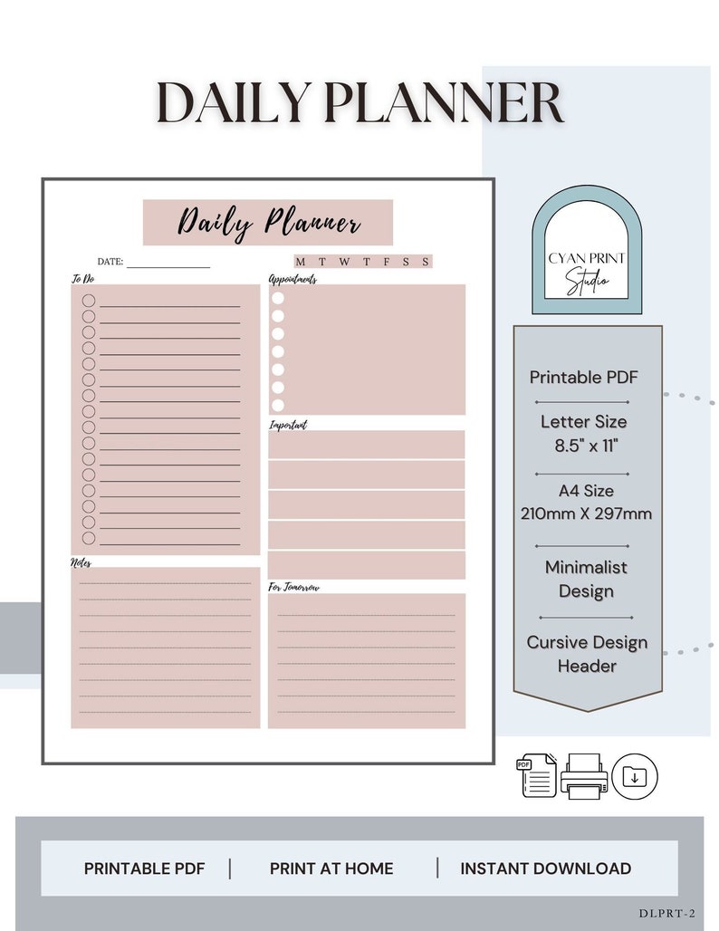 Daily Planner Printable, Daily to Do List, Productivity Planner ...