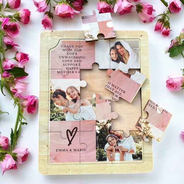 Mother's Day Gift: Personalized Photo Puzzle - Heartwarming Memory Frame, Unique Wood Decor, Sentimental Mom Present, Meaningful Gift Idea