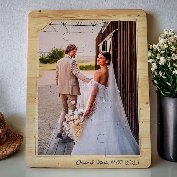 Custom Soulmate Photo Puzzle on Wood, Personalized Couple Portrait Gift, Wedding Anniversary Gift for Her, Custom Wall Art, Valentines Gift