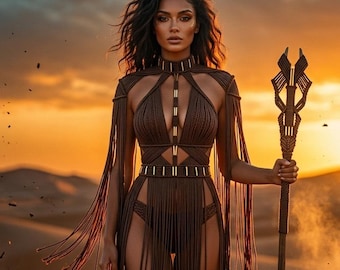 Handmade Macrame Dress – Festival Beach Outfit, Boho Witch Costume