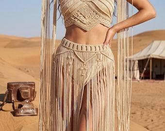 Festival outfit, macrame dress, rave outfit, burning man, macrame clothing, greek goddess dress, bohemian dress, yacht events, beach outfit