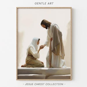 Jesus Heals Bleeding Woman, Woman Touches Jesus Garment, Jesus Miracles, LDS Picture Christ, Christian Artwork, Jesus Clipart, jc78