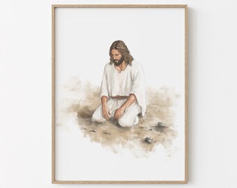 Christ In The Desert, Jesus 40 Days, Jesus Fast, Artwork Jesus Portrait, Bible Jesus Face, Bible Illustration, Illustrated Bible Stories
