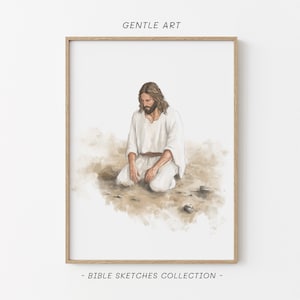 Christ In The Desert, Jesus 40 Days, Jesus Fast, Artwork Jesus Portrait, Jesus Face, Bible Illustration, Illustrated Bible Stories, jc93