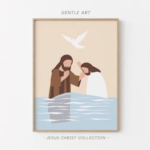 Jesus Baptized, Jesus Cartoon, Jesus Poster, Jesus Baptism Art, John The Baptist, LDS Picture Christ, Jesus Clip Art, Modern Jesus Art, jc59
