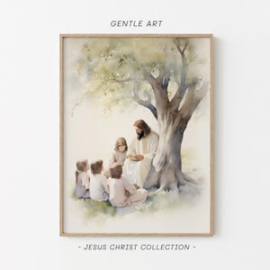 Jesus Teaching Children, Jesus Watercolor, Jesus Portrait, Jesus Painting, Jesus Print, Christian Home Decor, Jesus Printable Wall Art, jc10