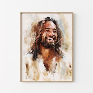 Jesus Picture, Laughing Christ, Christ&#39;s Smile, Jesus Portrait, Jesus Picture, Jesus Art, Jesus Watercolor, Jesus Face, Bible Wall Art
