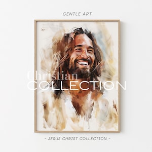 Jesus Picture, Laughing Christ, Christ's Smile, Jesus Portrait, Jesus Picture, Jesus Art, Jesus Watercolor, Jesus Face, Bible Wall Art, jc2