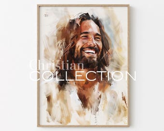 Jesus Picture, Laughing Christ, Christ's Smile, Jesus Portrait, Jesus Picture, Jesus Art, Jesus Watercolor, Jesus Face, Bible Wall Art, jc2