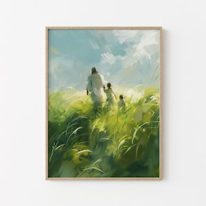 Jesus Christ Walking With Children, Lead Me Home, Printable Jesus Painting, Digital Download, Bible Wall Art, Christian Art, Following Jesus