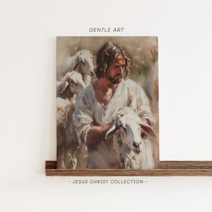 The Good Shepherd, Jesus Home Decor, Digital Wall Art, Jesus With The Sheeps, Jesus Printable Portrait, The Living Christ, Jesus Vintage