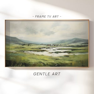 Contry Vintage Village TV Art, Spring Landscape Frame TV Art, Meadow TV Picture Frame, Clouds Painting, Summer Screensaver, Art For Tv, tv75