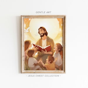 Dibujo animado de Jesucristo con niños, retrato de Jesús, ilustraciones de Jesús, paz sea, imagen de Jesús, imágenes prediseñadas de Jesús, historias bíblicas, jc53