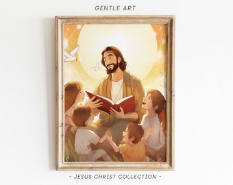 Cartoon Jesus Christ With Children, Jesus Portrait, Jesus Artwork, Peace Be Still, Picture of Jesus, Jesus Clip Art, Bible Stories, jc53
