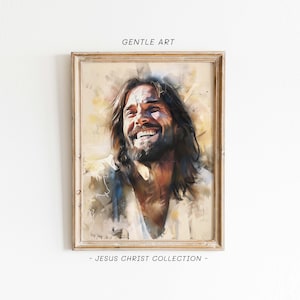 Laughing Christ, Jesus Portrait, Jesus painting, Jesus art, Jesus Wall Art, Jesus Picture, Jesus Watercolor, Jesus Print, Christ&#39;s Smile