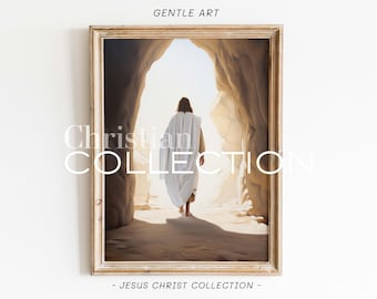Jesucristo Resucitado, Pintura de Pascua, Jesucristo Saliendo de la Tumba, Ha Resucitado, Jesús Vivo, Arte Mural Cristiano, Resurrección, jc15