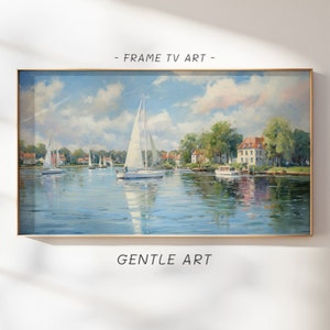 Summer Frame TV Art, Beach House Decor, Samsung Frame TV Summer Screensaver, Sailboat Painting, Seascape Painting, Coastal TV Frame, tv17