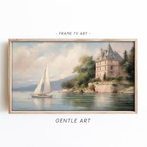 Vintage Coastal Sailboat Painting, Frame TV Art Summer, Television Frame Picture, Coastal Wall Art, Nautical Ocean Summer, Seascape, tv-122