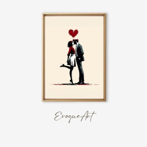 Minimalist Lovers Embrace Art Print - Stylized Couple with Heart, Chic and Simple Romantic Wall Decor, Great Valentine&#39;s or Anniversary Gift